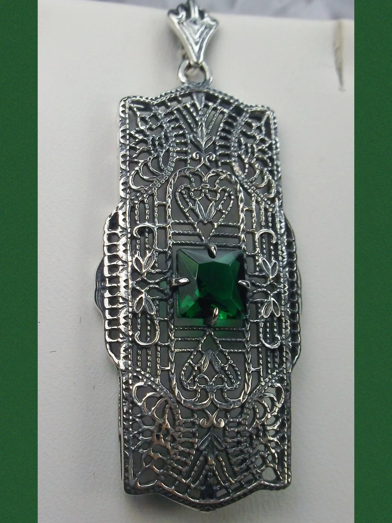 Emerald Pendant, Art Deco Necklace #P26