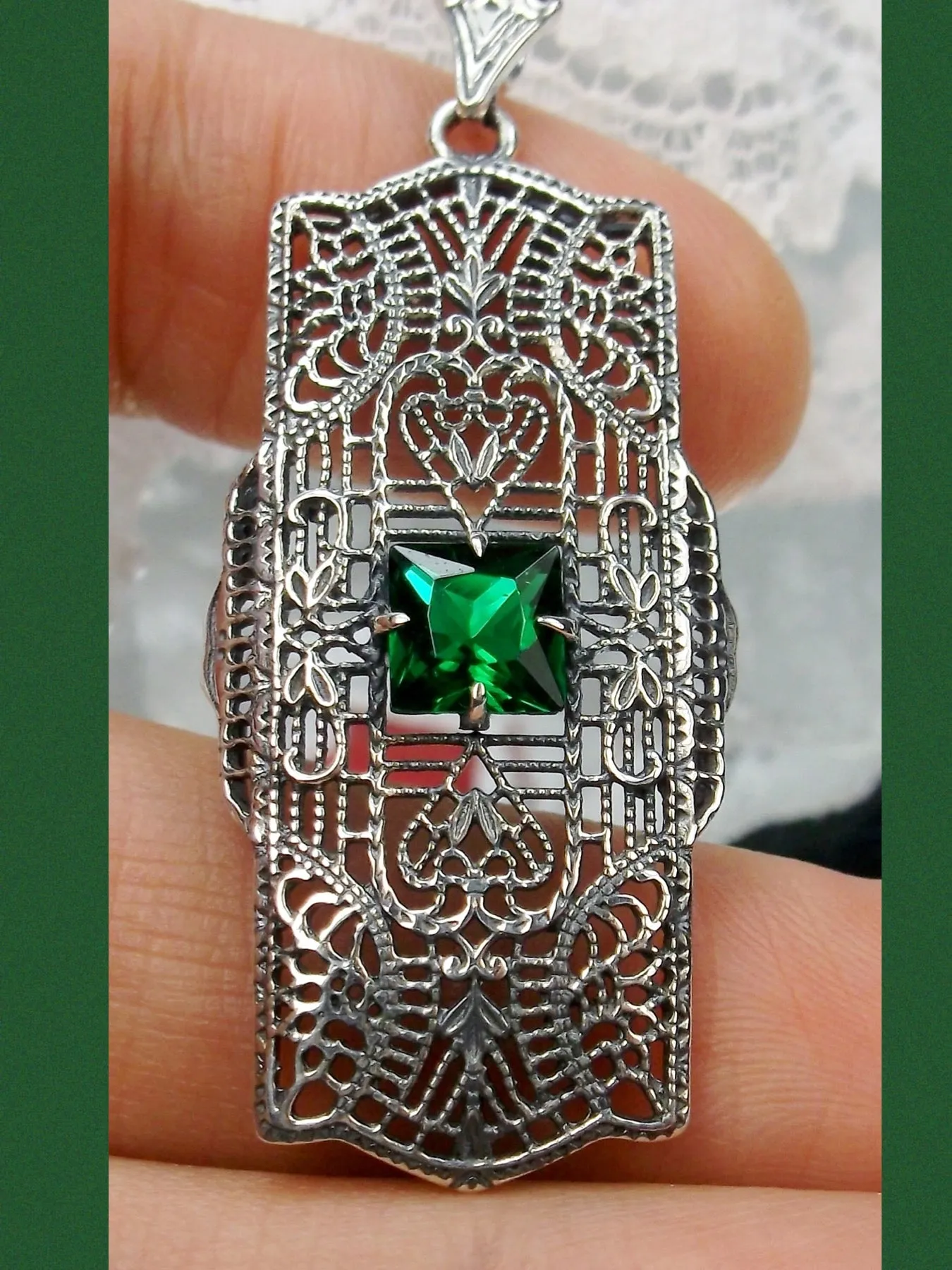 Emerald Pendant, Art Deco Necklace #P26
