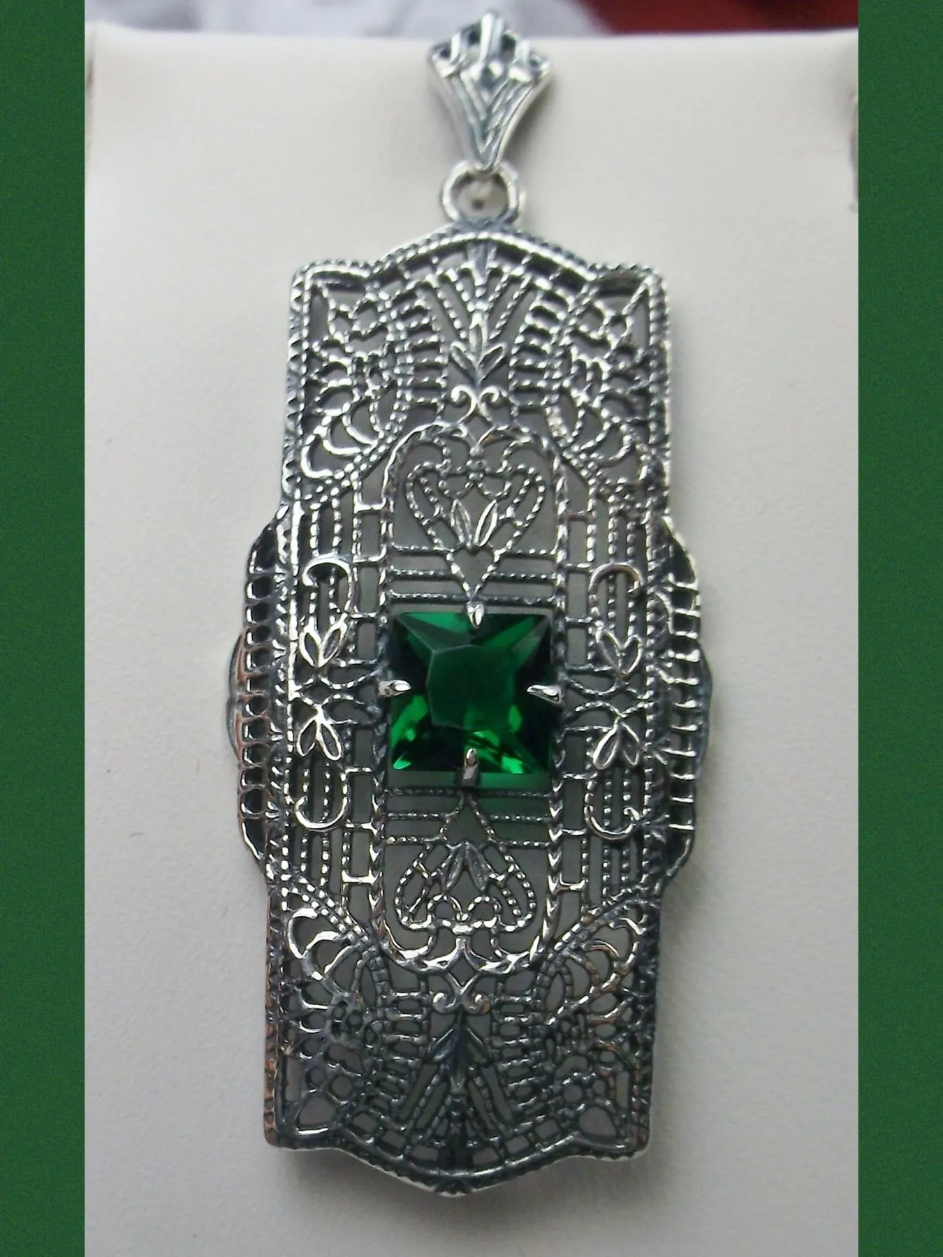 Emerald Pendant, Art Deco Necklace #P26