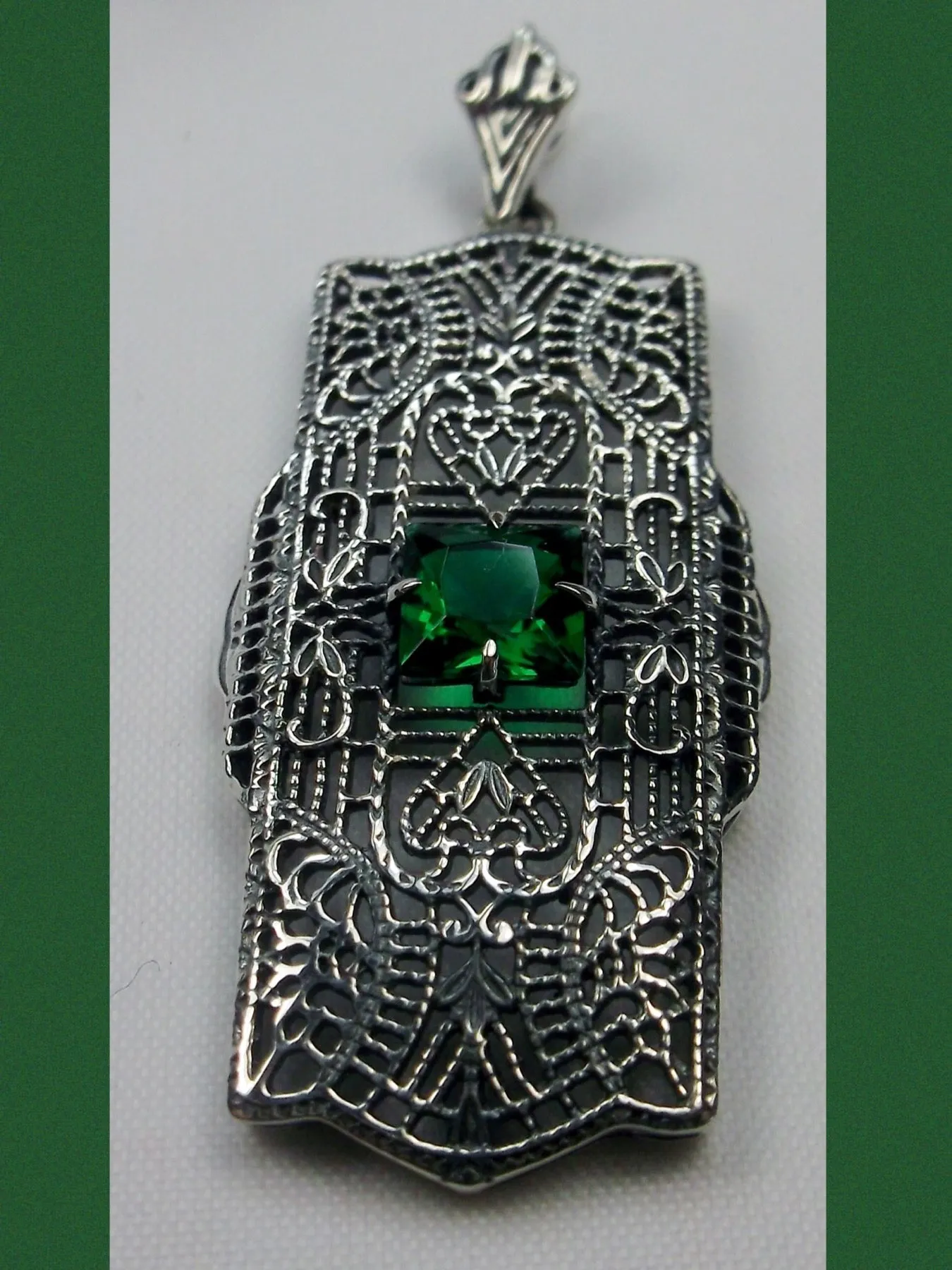 Emerald Pendant, Art Deco Necklace #P26