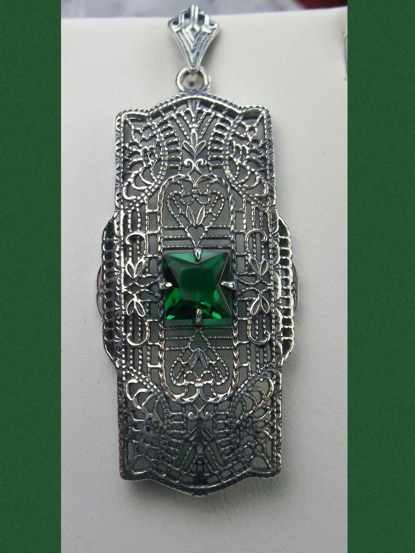 Emerald Pendant, Art Deco Necklace #P26