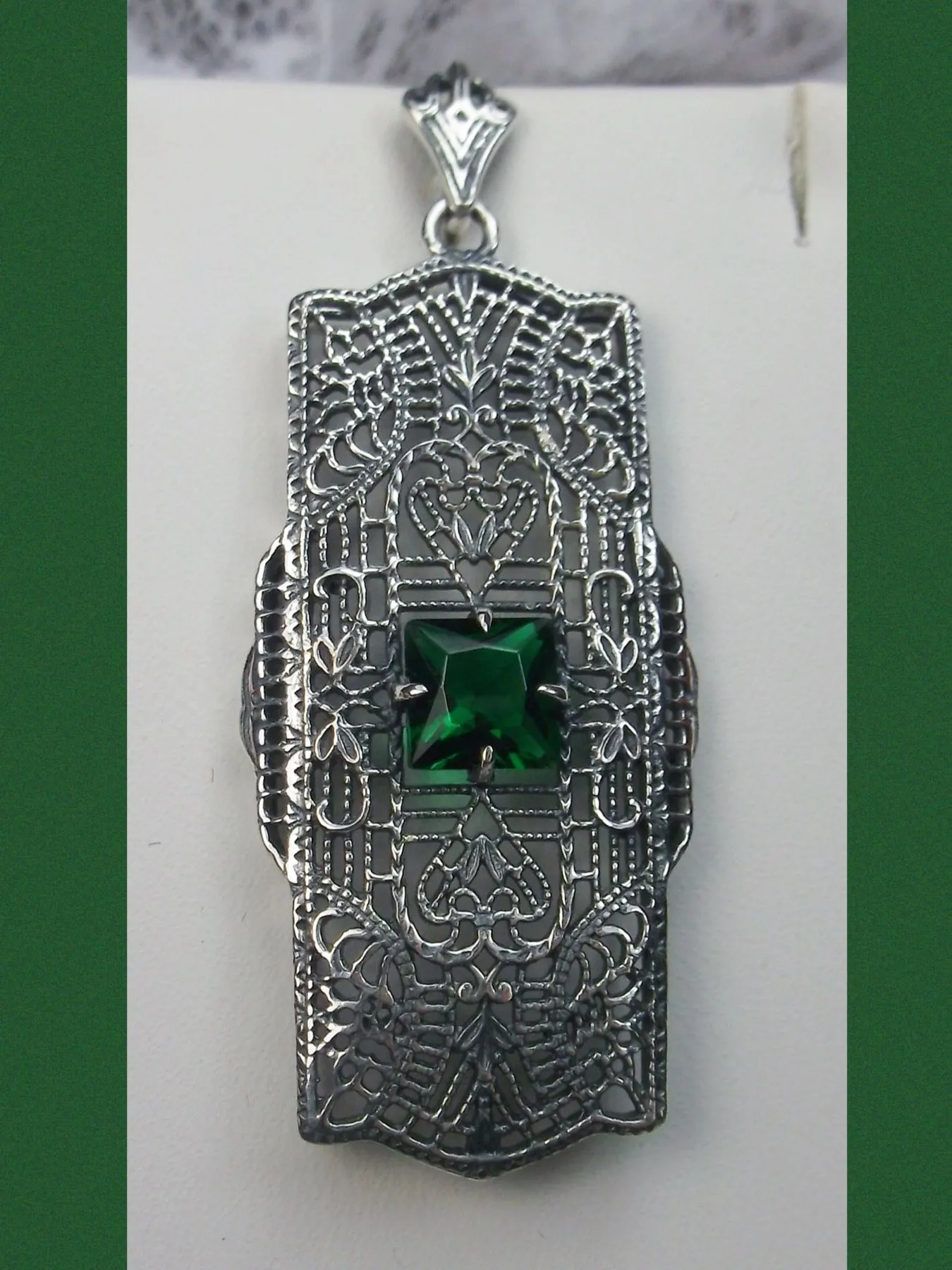 Emerald Pendant, Art Deco Necklace #P26
