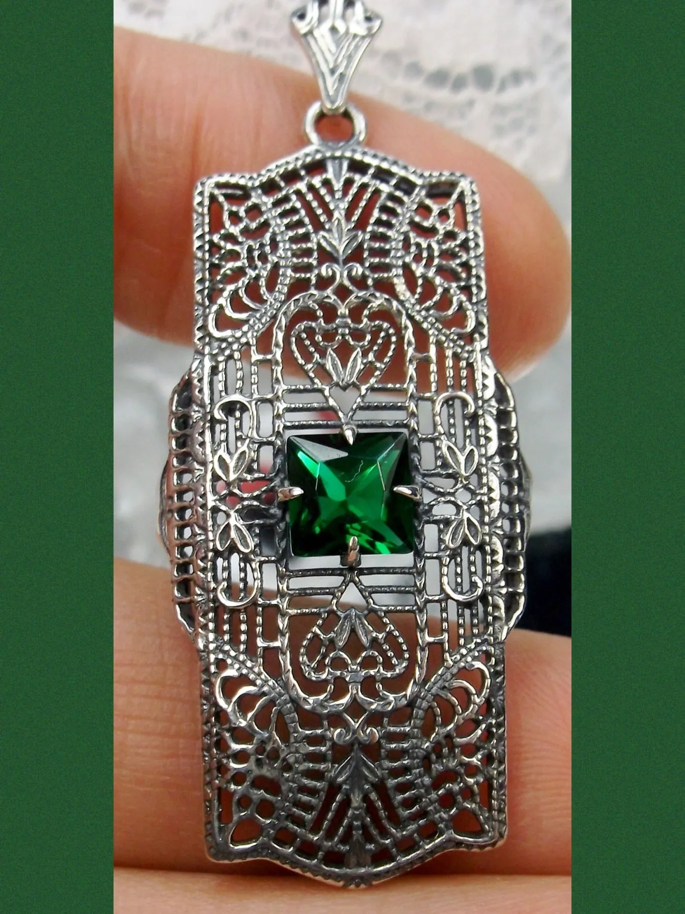 Emerald Pendant, Art Deco Necklace #P26