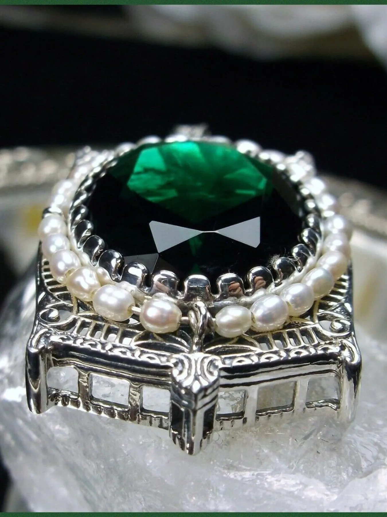 Emerald Pendant, Victorian Revival Jewelry #P55