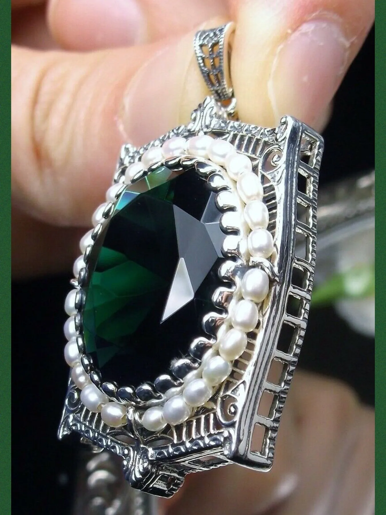 Emerald Pendant, Victorian Revival Jewelry #P55