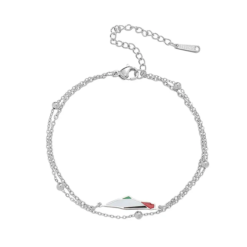 Enamel Palestine Map Charm Bracelet Double Layer Bead Chain For Women Men Gold Color Hand Bracelet Country Geography Jewelry