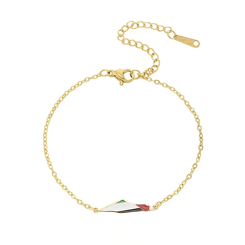 Enamel Palestine Map Charm Bracelet Double Layer Bead Chain For Women Men Gold Color Hand Bracelet Country Geography Jewelry