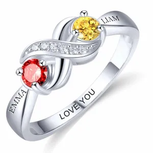 Endless love Personalized Infinity Mother's Ring with 2 Birthstones