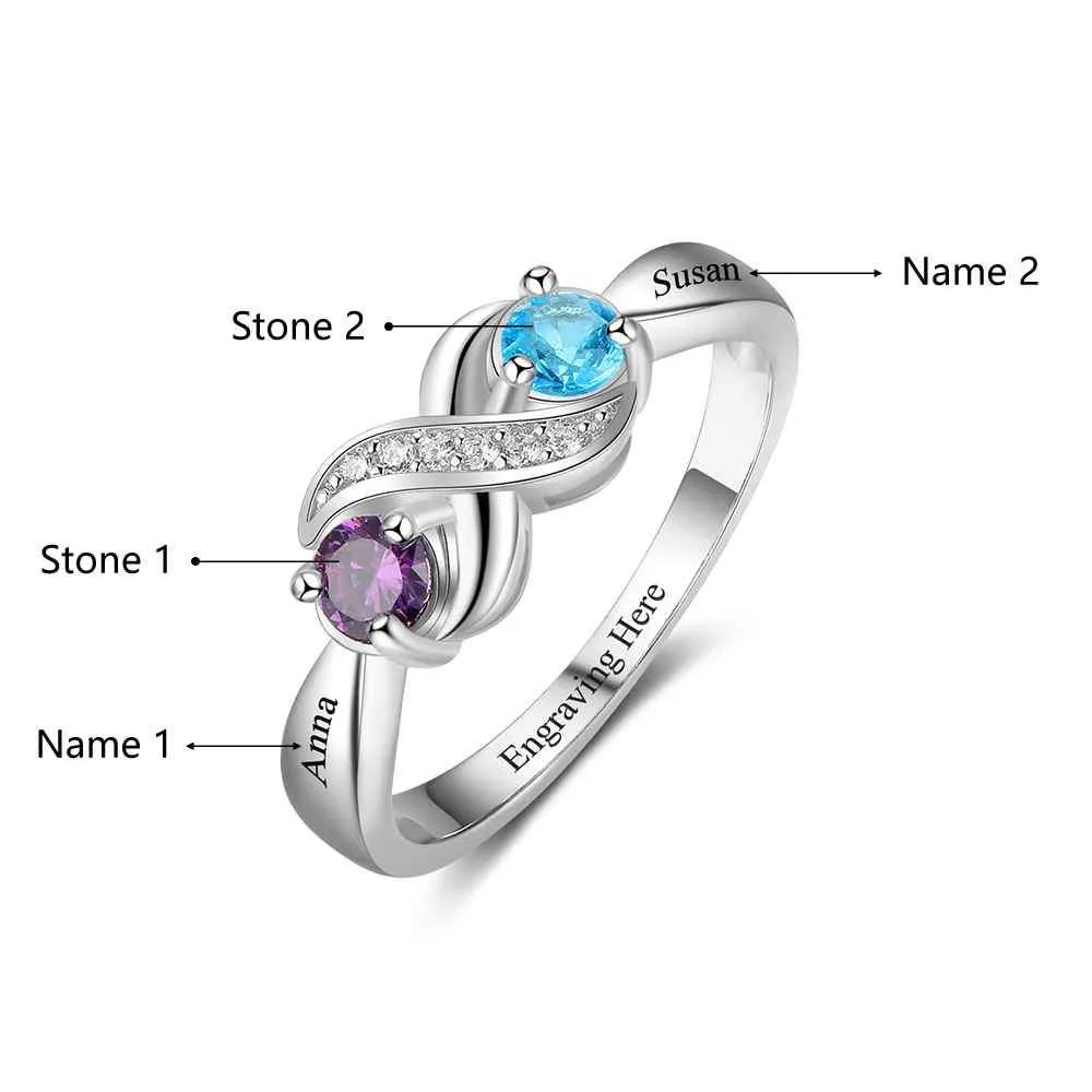 Endless love Personalized Infinity Mother's Ring with 2 Birthstones