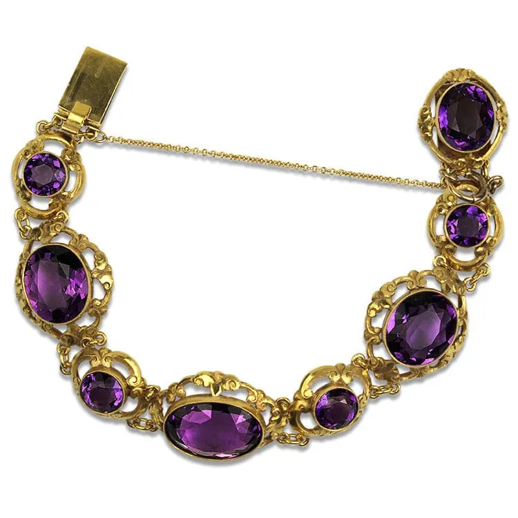 Estate 14k Yellow Gold Amethyst Bracelet