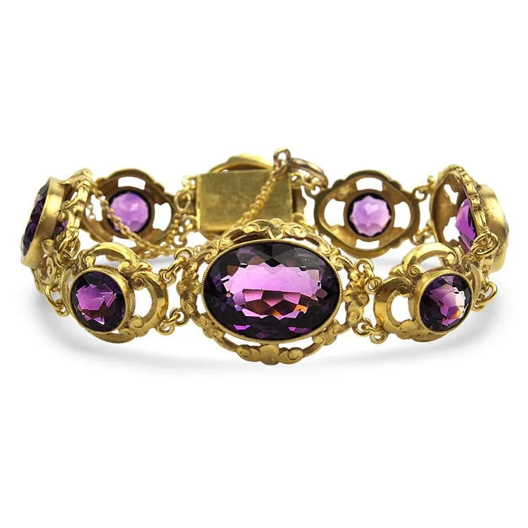 Estate 14k Yellow Gold Amethyst Bracelet