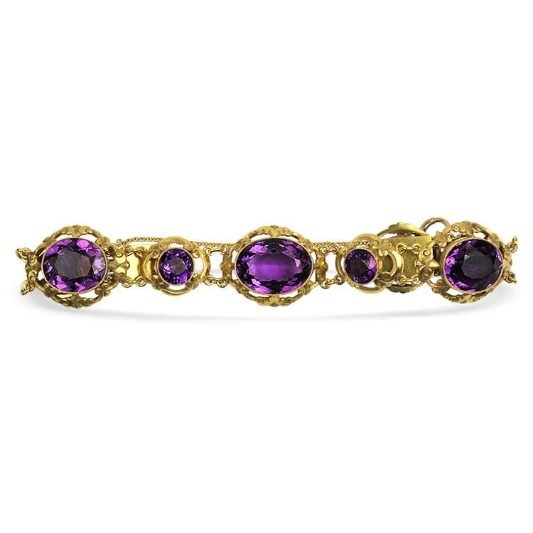 Estate 14k Yellow Gold Amethyst Bracelet