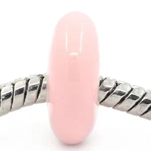 European Charm Beads Flat Round Silver Plated Enamel light Pink