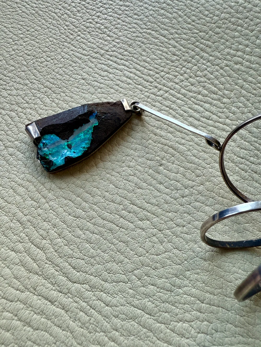 Extra Large Swedish Vintage Handmade Spiral Pendant in Sterling Silver with Geometric Opal Stone Slab - Signed