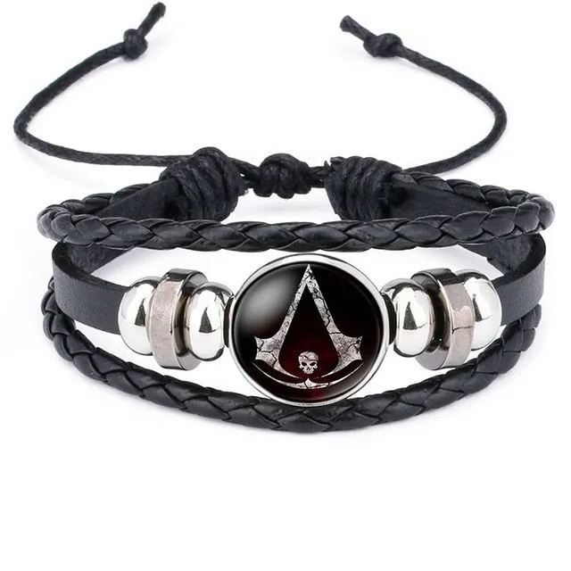 Fashion Assassins Creed Bracelet Time Gem Glass Weaving Leather Bangle Lace-up Generous Simple Jewelry Cute Gifts for Children
