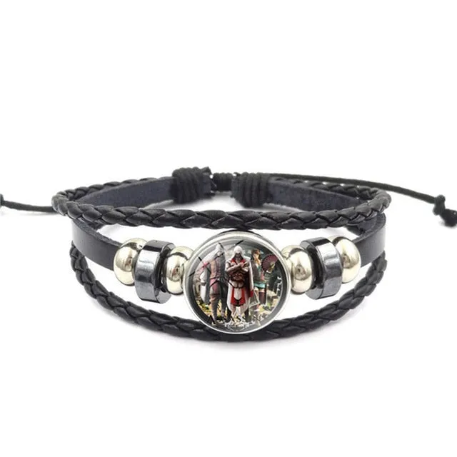 Fashion Assassins Creed Bracelet Time Gem Glass Weaving Leather Bangle Lace-up Generous Simple Jewelry Cute Gifts for Children