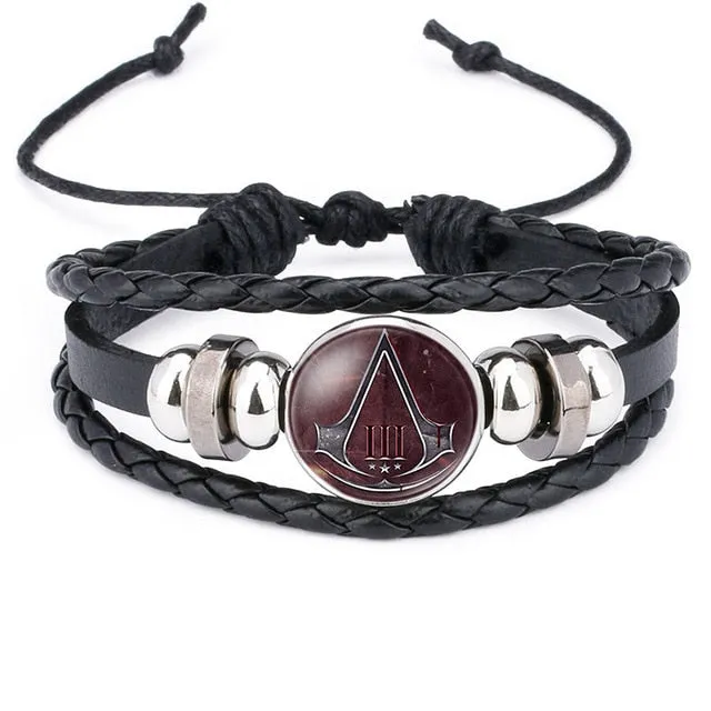 Fashion Assassins Creed Bracelet Time Gem Glass Weaving Leather Bangle Lace-up Generous Simple Jewelry Cute Gifts for Children