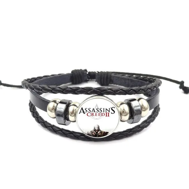 Fashion Assassins Creed Bracelet Time Gem Glass Weaving Leather Bangle Lace-up Generous Simple Jewelry Cute Gifts for Children