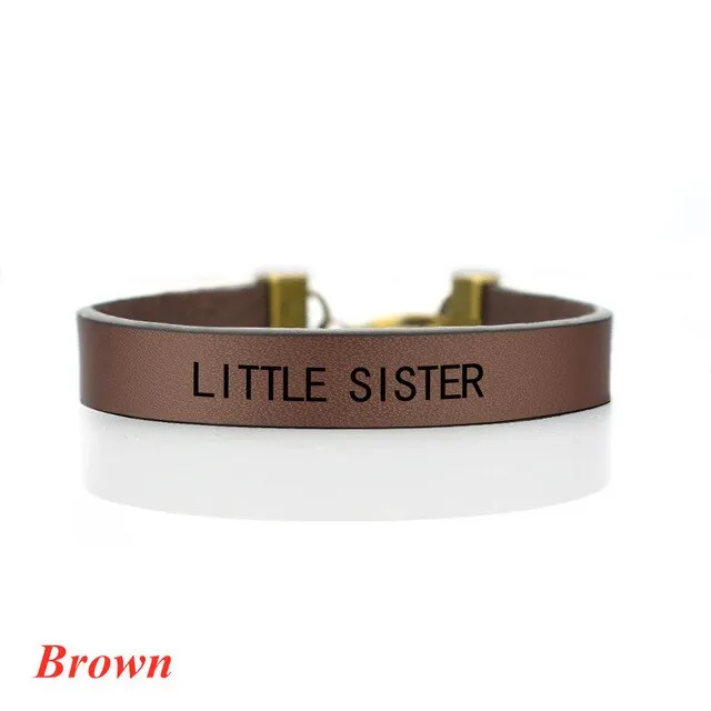 Fashion Leather Bracelet  Little Sister, Middle Sister, Big Sister Vertical Mother Daughter Charm Bracelet Family Gifts