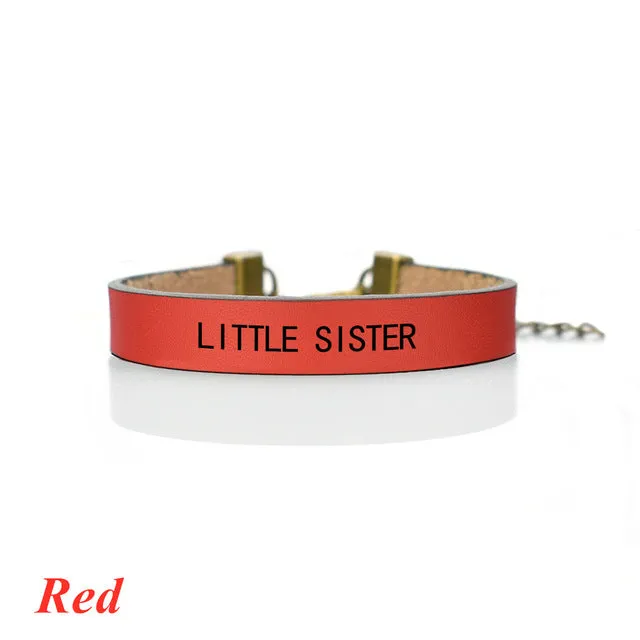 Fashion Leather Bracelet  Little Sister, Middle Sister, Big Sister Vertical Mother Daughter Charm Bracelet Family Gifts