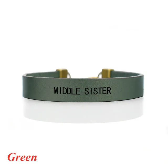 Fashion Leather Bracelet  Little Sister, Middle Sister, Big Sister Vertical Mother Daughter Charm Bracelet Family Gifts