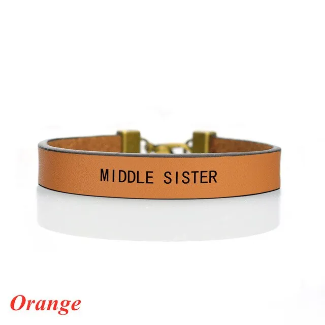 Fashion Leather Bracelet  Little Sister, Middle Sister, Big Sister Vertical Mother Daughter Charm Bracelet Family Gifts