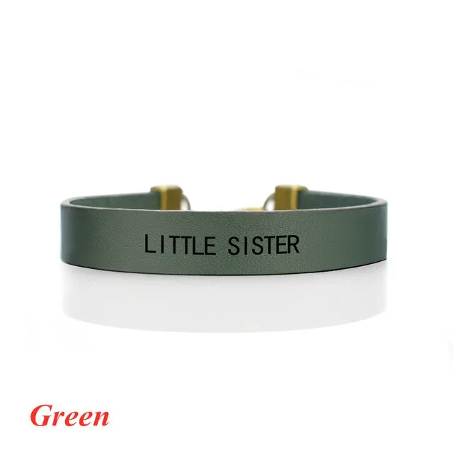Fashion Leather Bracelet  Little Sister, Middle Sister, Big Sister Vertical Mother Daughter Charm Bracelet Family Gifts
