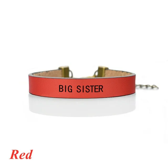 Fashion Leather Bracelet  Little Sister, Middle Sister, Big Sister Vertical Mother Daughter Charm Bracelet Family Gifts