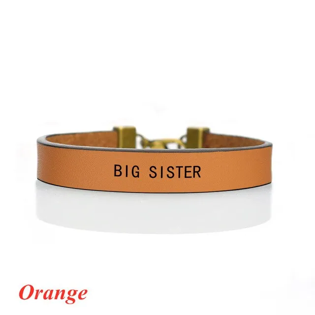 Fashion Leather Bracelet  Little Sister, Middle Sister, Big Sister Vertical Mother Daughter Charm Bracelet Family Gifts