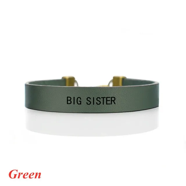 Fashion Leather Bracelet  Little Sister, Middle Sister, Big Sister Vertical Mother Daughter Charm Bracelet Family Gifts