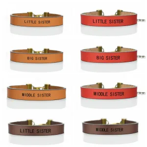 Fashion Leather Bracelet  Little Sister, Middle Sister, Big Sister Vertical Mother Daughter Charm Bracelet Family Gifts