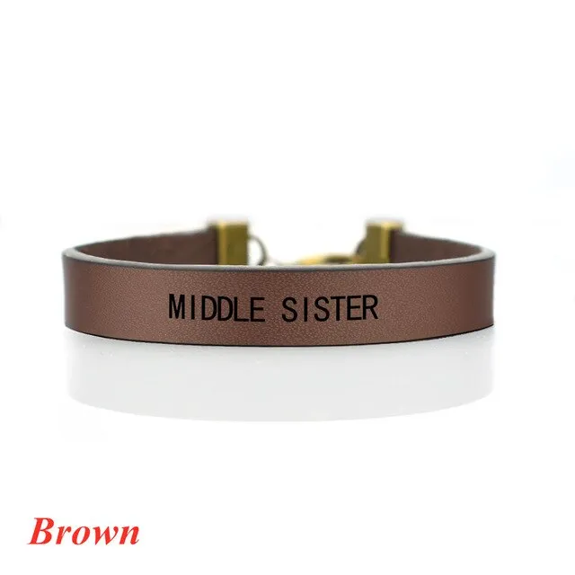 Fashion Leather Bracelet  Little Sister, Middle Sister, Big Sister Vertical Mother Daughter Charm Bracelet Family Gifts