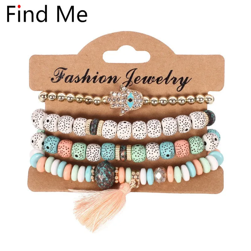 Find Me 2018 new Fashion Vintage Ethnic multilayer big beads Bracelets Boho Statement Flower Bracelet Bangles for Women Jewelry