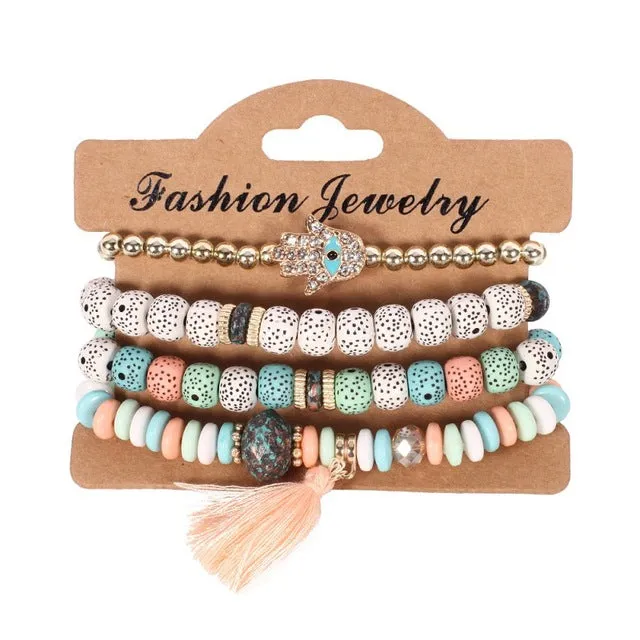 Find Me 2018 new Fashion Vintage Ethnic multilayer big beads Bracelets Boho Statement Flower Bracelet Bangles for Women Jewelry