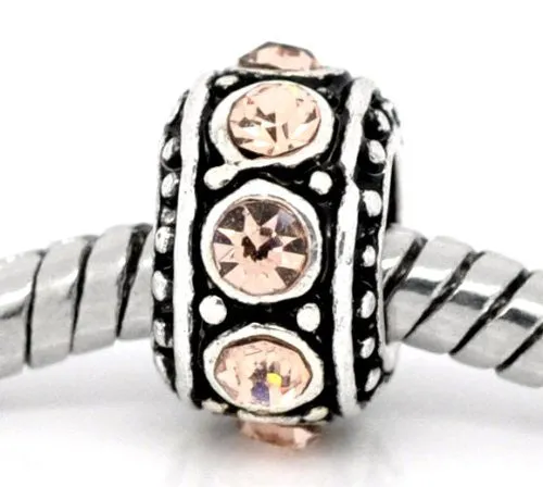 Five (5)November Birthstone  Topaz Rhinestone Charms Spacer Beads For Snake Chain Charm Bracelet