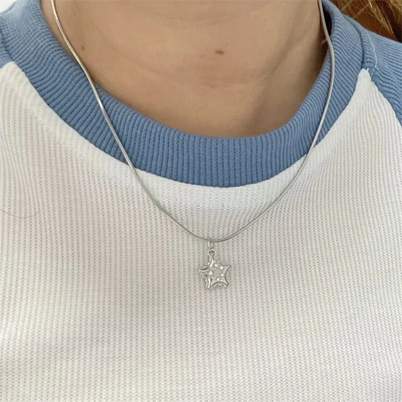 Flower Star Butterfly Pendant Necklaces for Women Vintage Elegant Snake Chains Necklace Y2K Jewelry