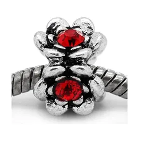 Flower With Red Birthstone European Bead Compatible for Most European Snake Chain Bracelet