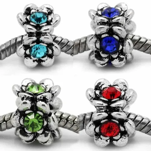 Flower With Red Birthstone European Bead Compatible for Most European Snake Chain Bracelet