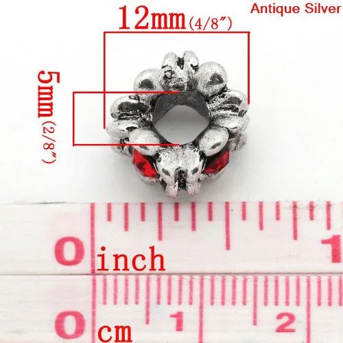 Flower With Red Birthstone European Bead Compatible for Most European Snake Chain Bracelet