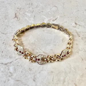 French Vintage 18 Karat Yellow Gold Ruby & Diamond Link Bracelet