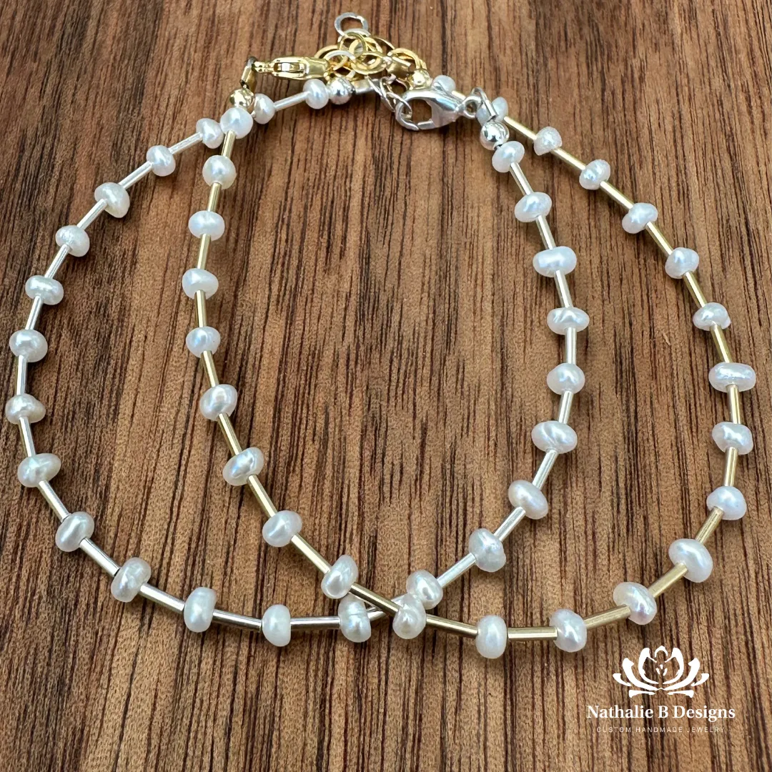 Freshwater Pearl Gold or Silver - Adjustable Spacer Bracelet