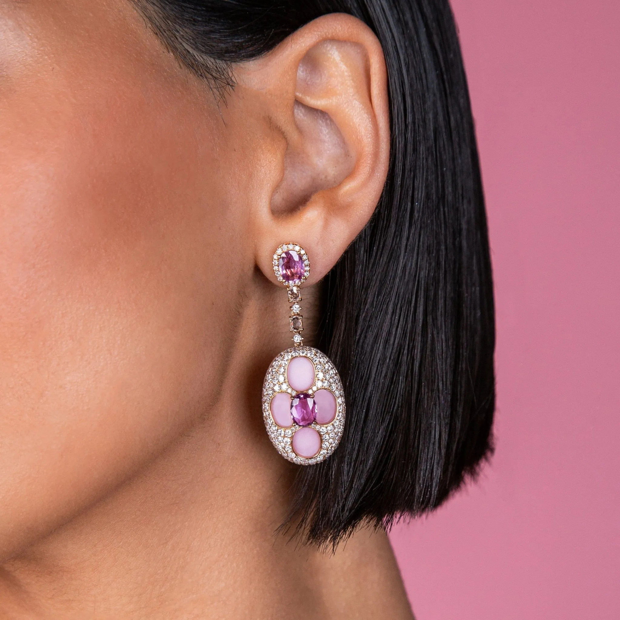 Galatea Pink Sapphire and Opal Statement Earrings