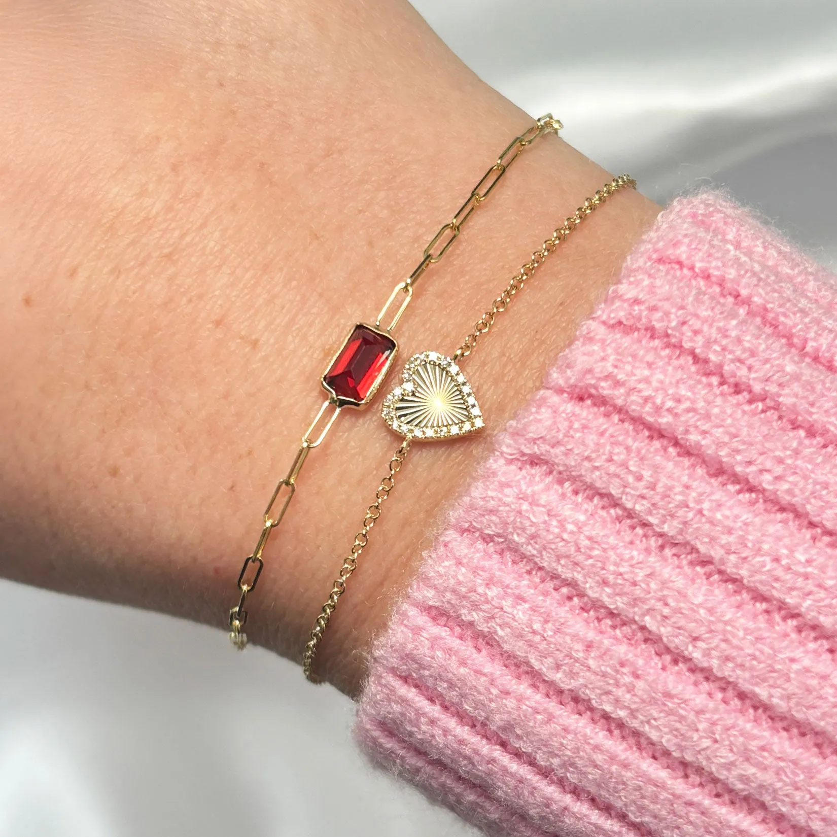 Garnet Bezel Paperclip Bracelet