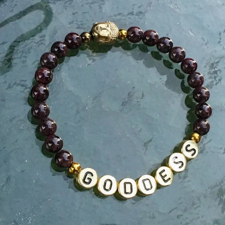 Garnet Gemstone GODDESS and Hematite Buddha head Bracelet