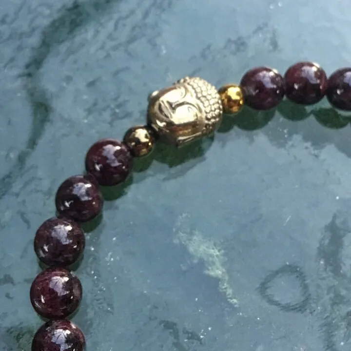 Garnet Gemstone GODDESS and Hematite Buddha head Bracelet