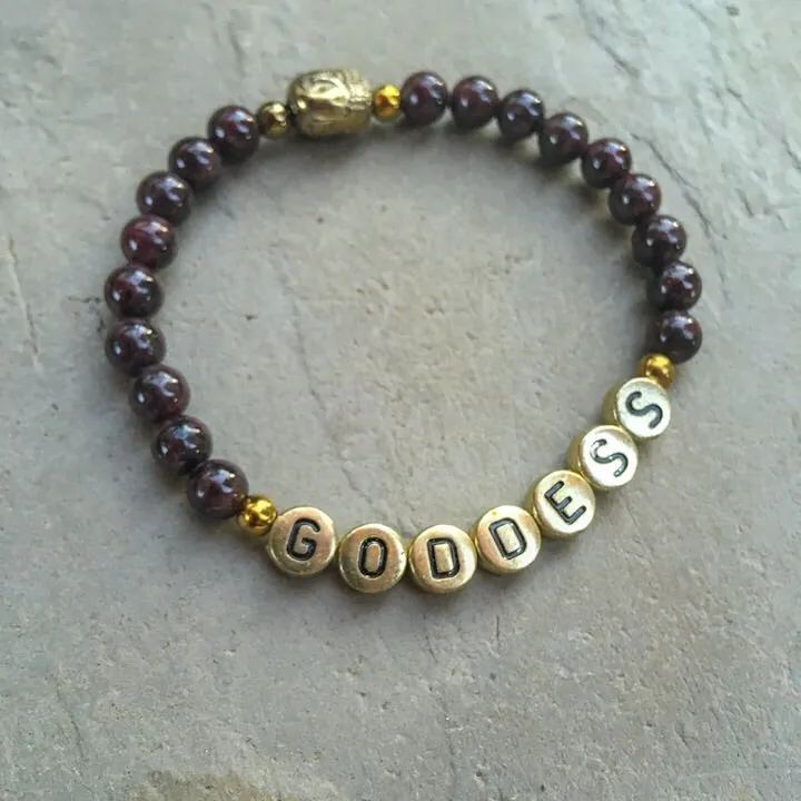 Garnet Gemstone GODDESS and Hematite Buddha head Bracelet