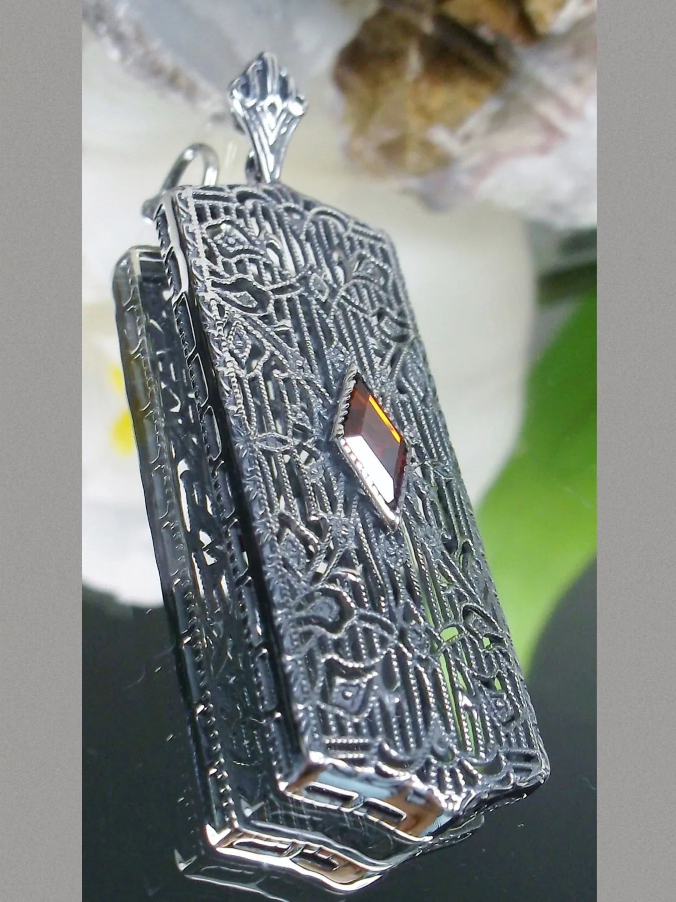 Garnet Pendant, Art Deco 1920's Jewelry #P64