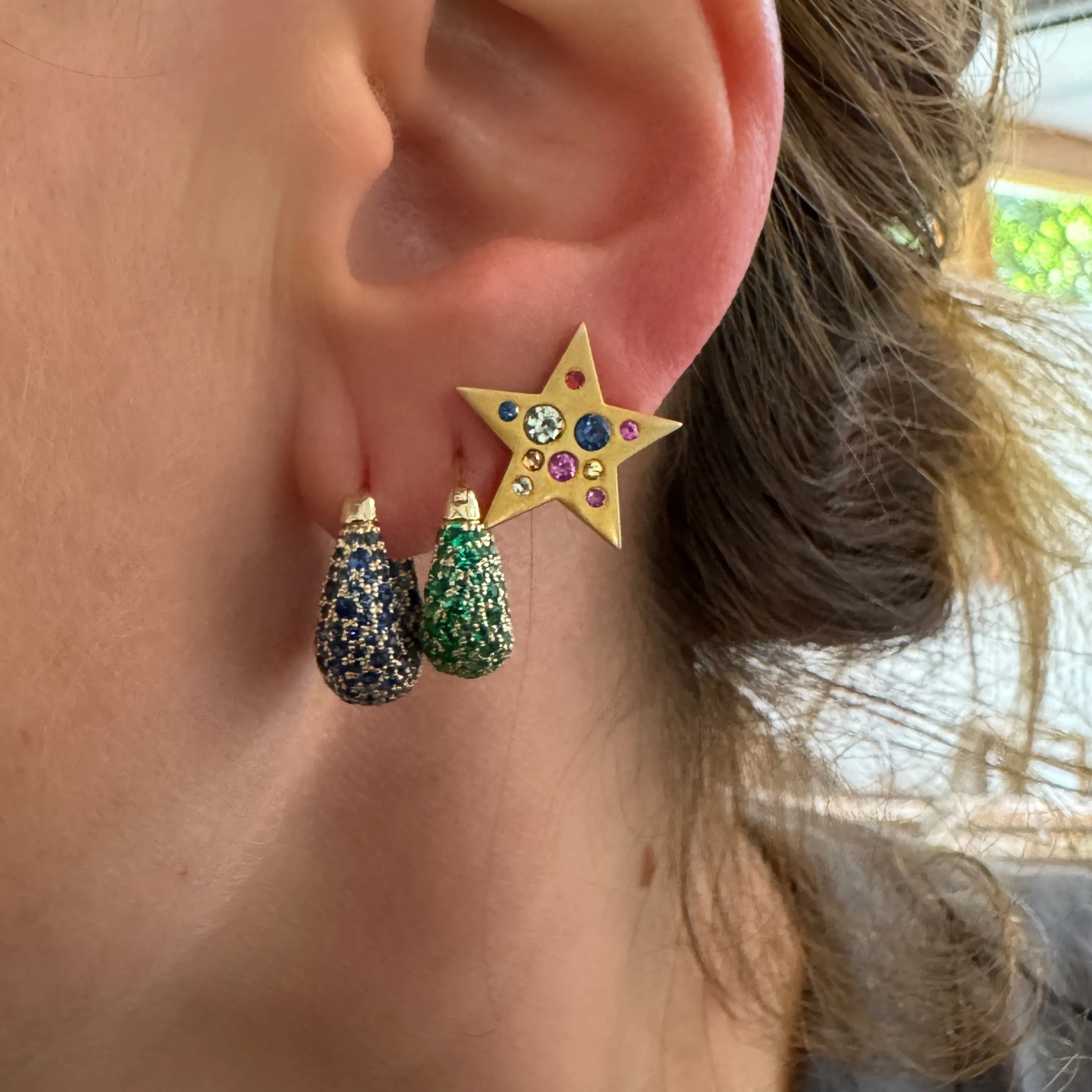Gemstone Statement Star Stud Earrings