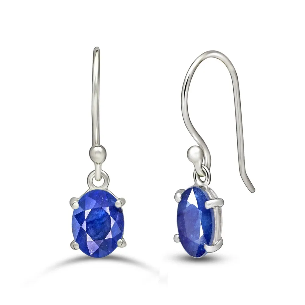 Genuine Blue Sapphire 925 Solid Sterling Silver Earrings 20mm