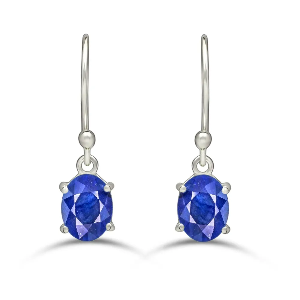 Genuine Blue Sapphire 925 Solid Sterling Silver Earrings 20mm